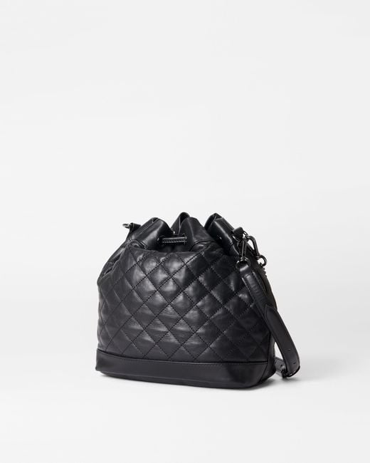 MZ Wallace Black Quilted Leather Small Drawstring Bucket Bag
