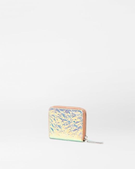 MZ Wallace Blue Pink Opal Leather Small Zip Round Wallet