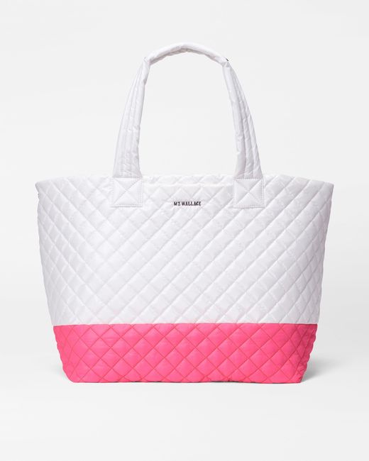 MZ Wallace Pearl Metallic And Neon Pink Large Metro Tote Deluxe
