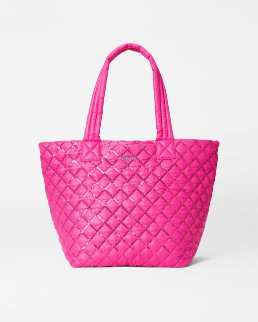MZ Wallace Pink Bright Fuchsia With Sequin Medium Metro Tote Deluxe