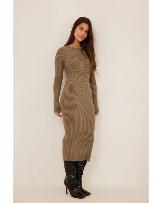 NAKD Synthetic Beige Knit Detail Midi Dress in Natural Lyst