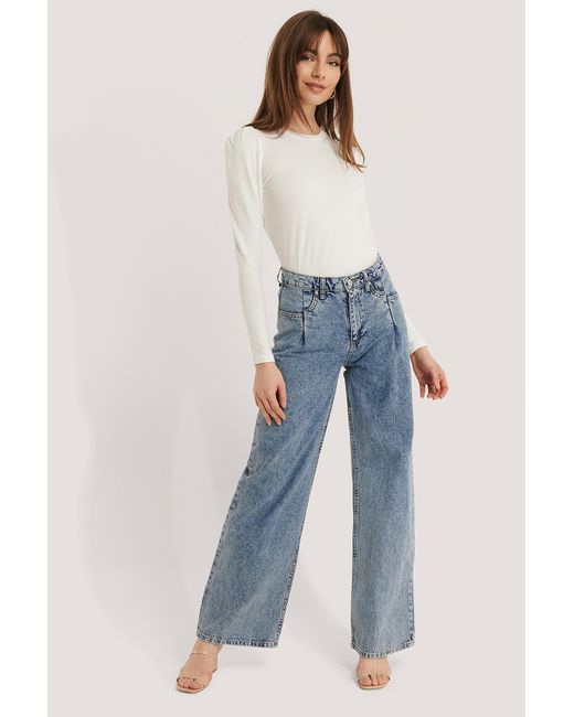 Trendyol Denim Broek Met Hoge Taille En Wijde Pijpen in het Blauw | Lyst NL