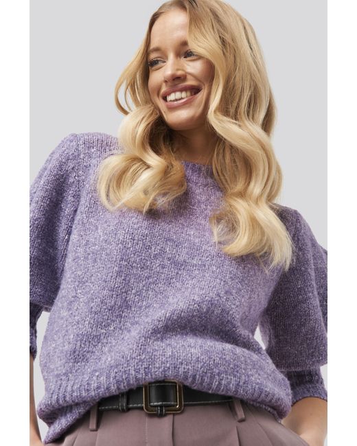 NA-KD Purple Short Puff Sleeve Knitted Sweater | Lyst