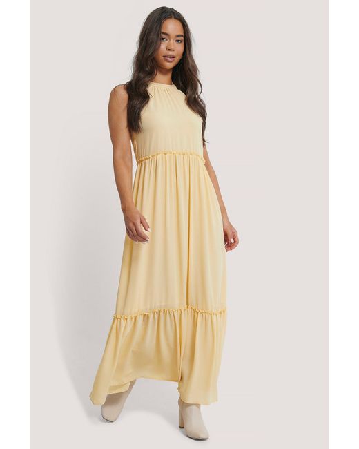 yellow frill maxi dress