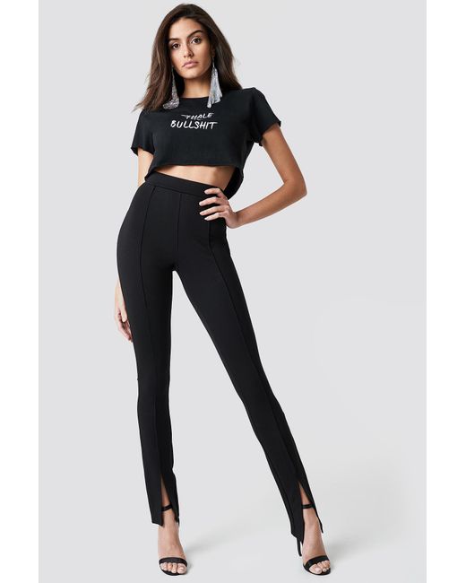 NA-KD Synthetic Front Slit Pants Black 