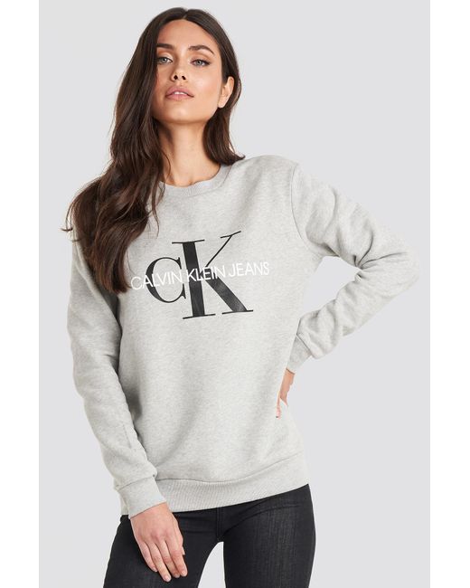 Calvin Klein Cotton Grey Core Monogram Logo Sweatshirt in Light Grey  Heather (Gray) - Lyst