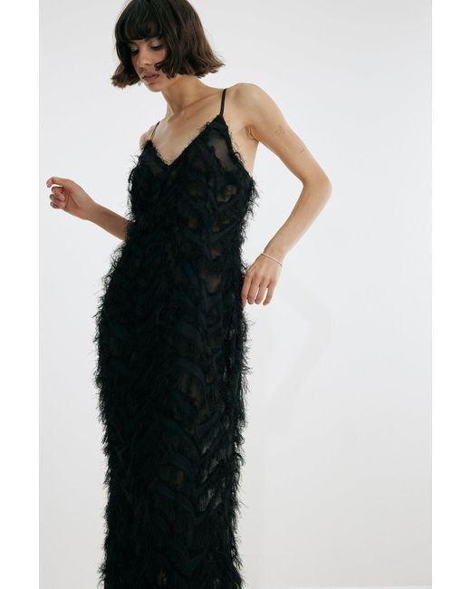 NA-KD Black Feather Maxi Dress | Lyst
