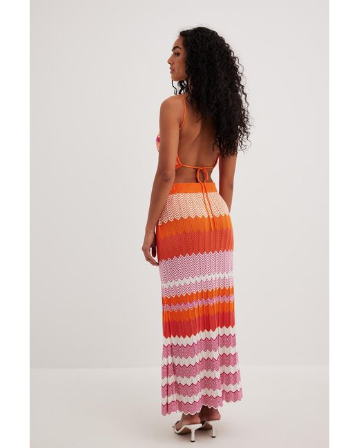 NA-KD Pattern Knitted Striped Top in Orange | Lyst
