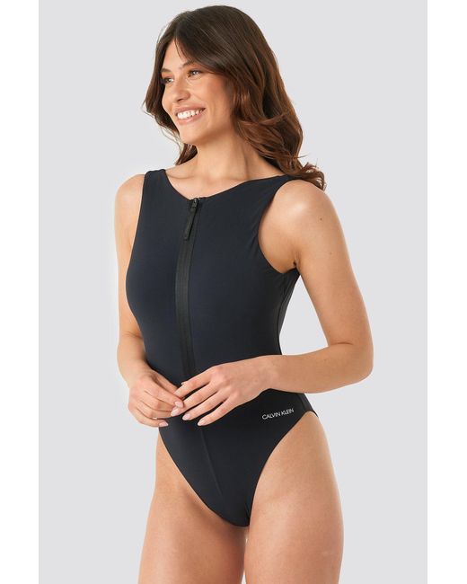 Calvin Klein Synthetic Scoop Neck Swimsuit - Core Neo Plus in Black | Lyst