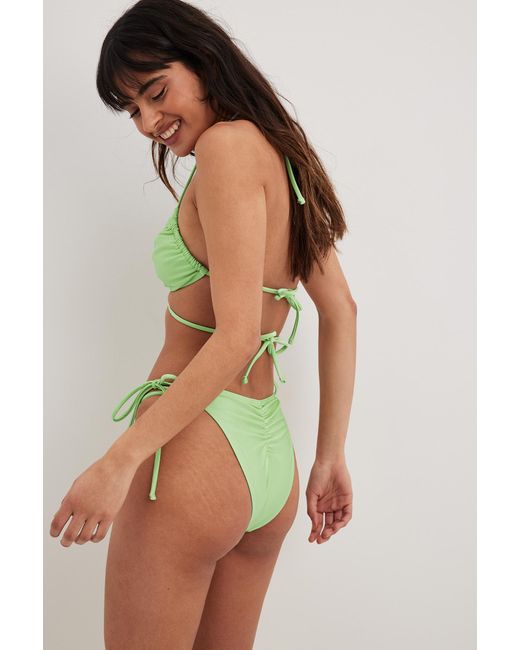 NA-KD Green Shiny Bikini Top With Gathers | Lyst