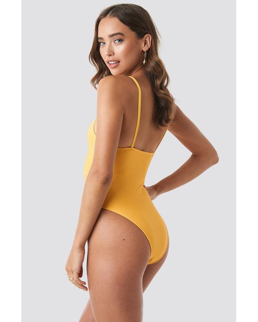 yellow ribbed swimsuit