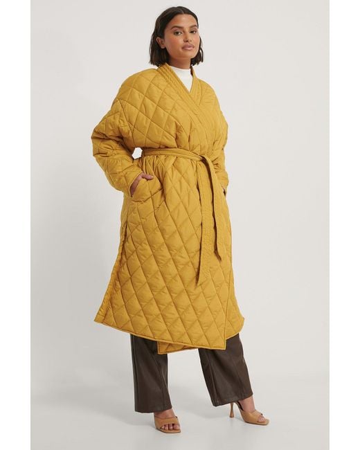 NA-KD Yellow Quilted Kimono Coat | Lyst