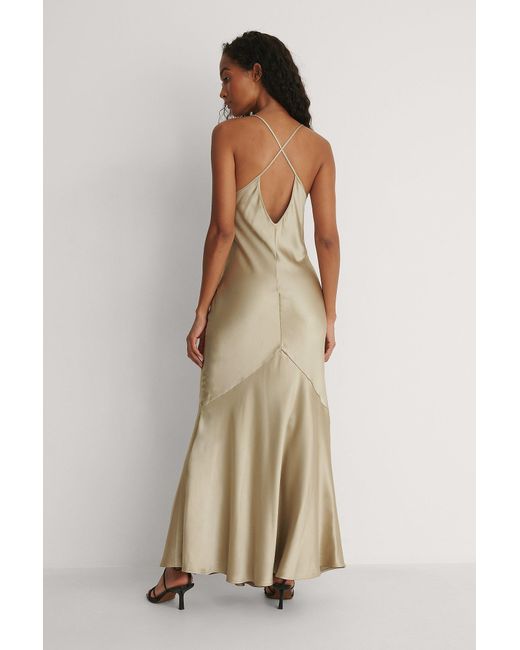 NA-KD Green Satin Flowy Slip Dress | Lyst