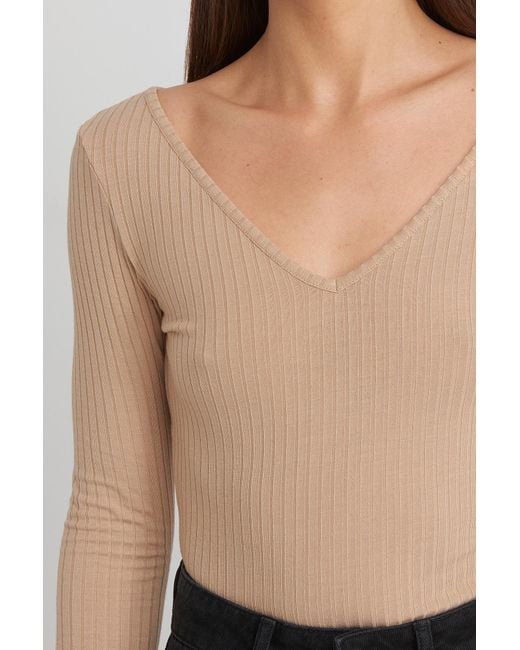 Beige ribbed long sleeve top Clearance