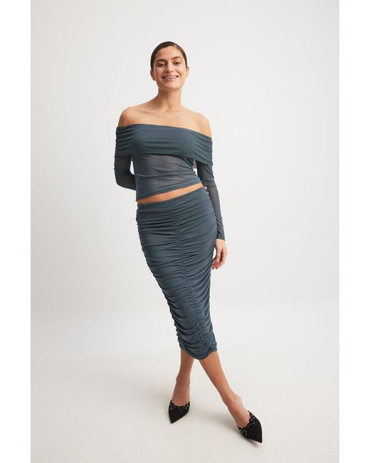NA-KD Vollan X Rouched Mesh Midi Skirt in het Green