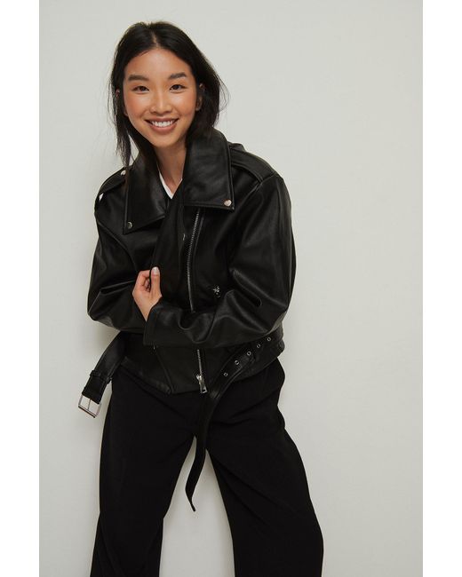 monki oversized leather jacket