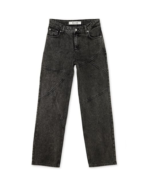 NA-KD Halfhoge Losse Jeans Met Naaddetails in het Gray