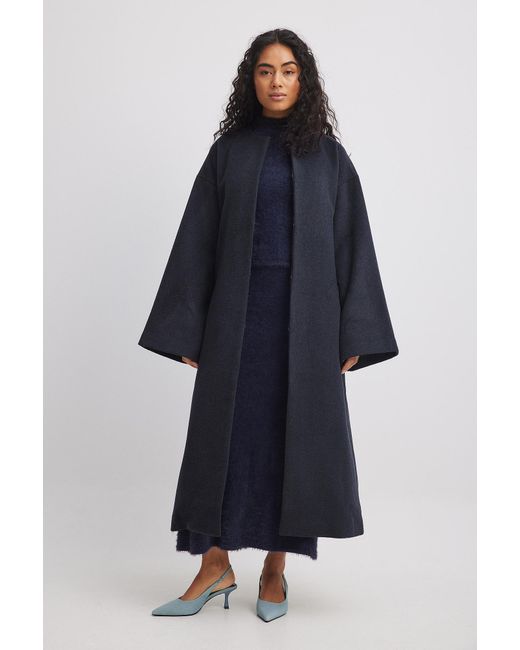 NA-KD Blue Wool Blend Oversized Kimono Coat