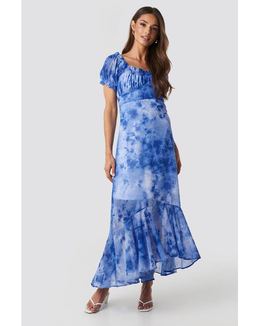 Tie Dye Puff Sleeve Maxi Dress 