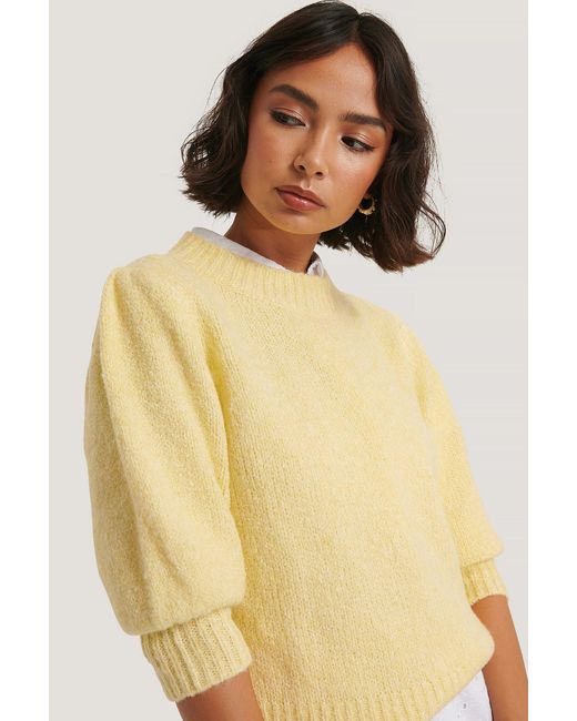 NA KD Yellow Short Puff Sleeve Knitted Sweater Lyst UK