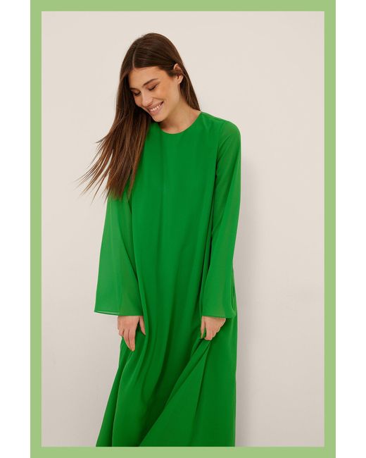 NA-KD Chiffon Green Recycled Flowy Maxi Dress | Lyst