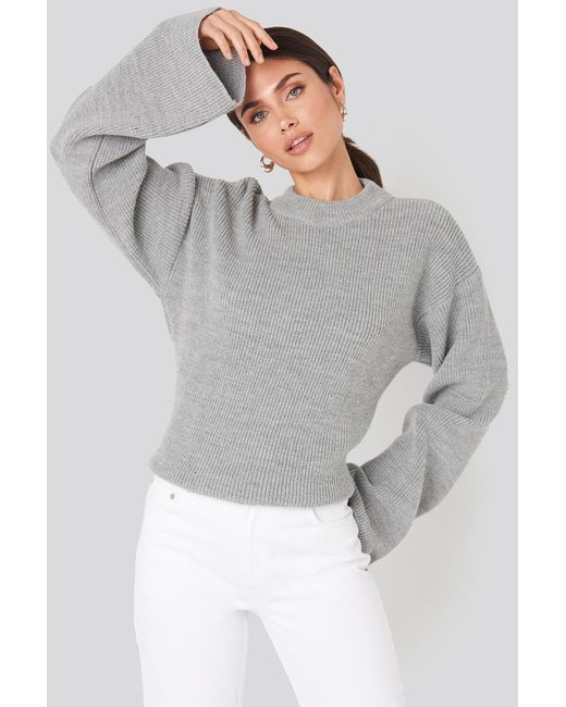 Round Neck Knitted Sweater in Gray 