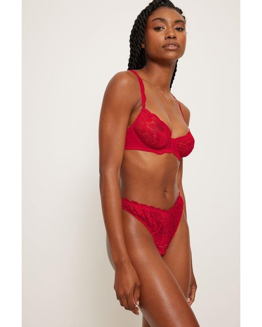 NAKD Red High Leg Lace Brazilian Panties Lyst