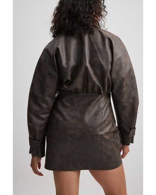 NA-KD Black Brown Washed Faux Leather Mini Dress