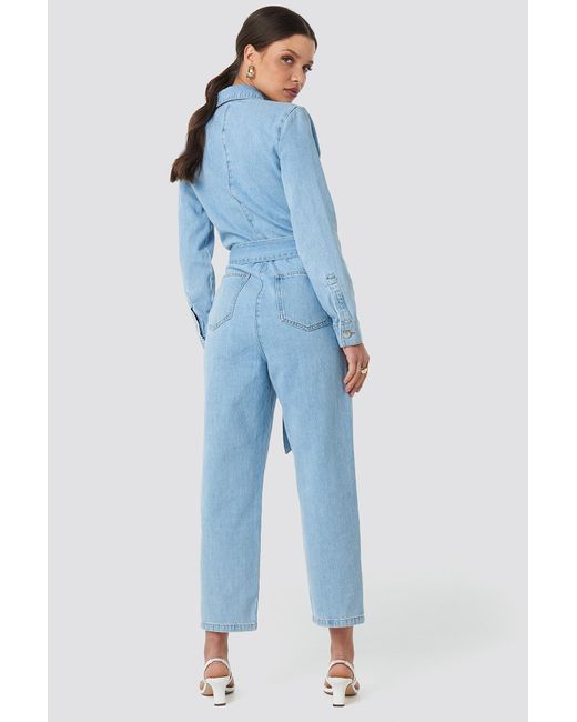 waist belt denim jumpsuit