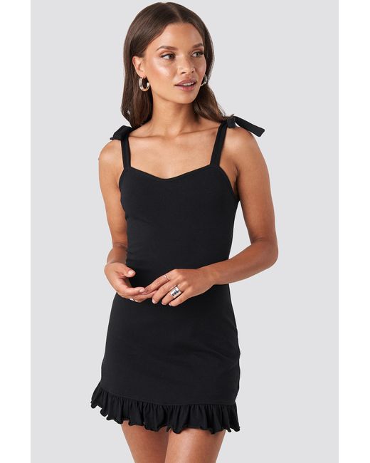 Black Tie Strap Ruffle Mini Dress 
