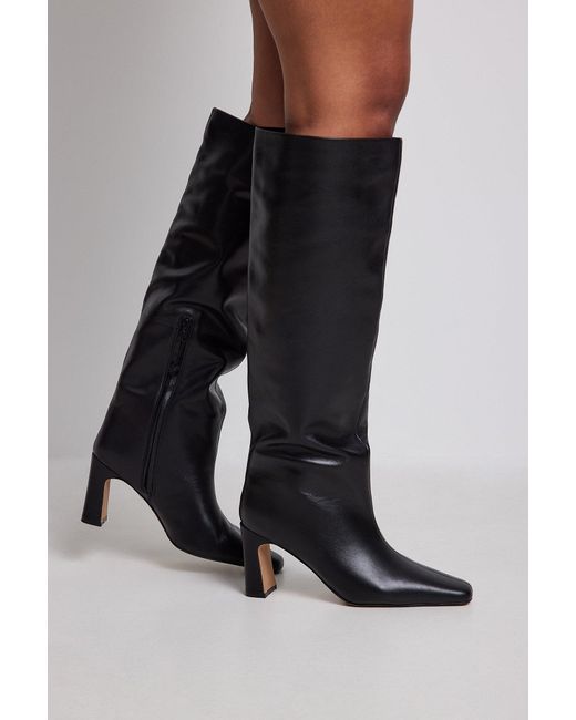 NA-KD Black Leather Wide Shaft Boots | Lyst