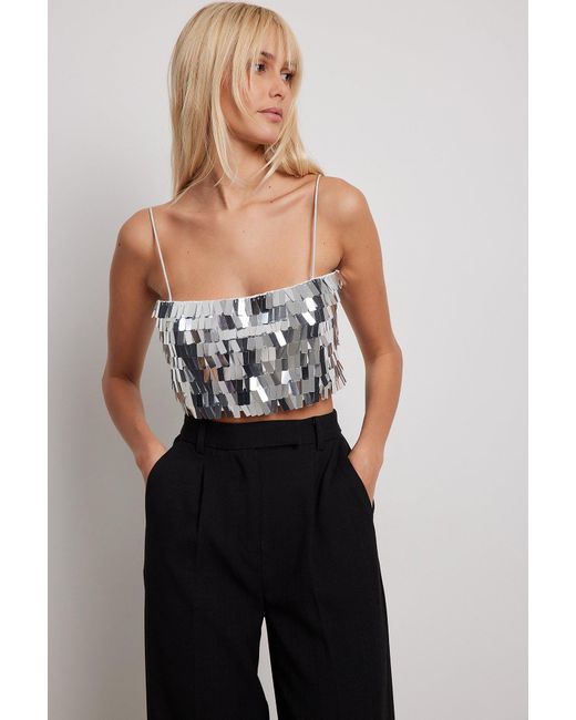 NA-KD Square Sequin Top in Metallic | Lyst UK
