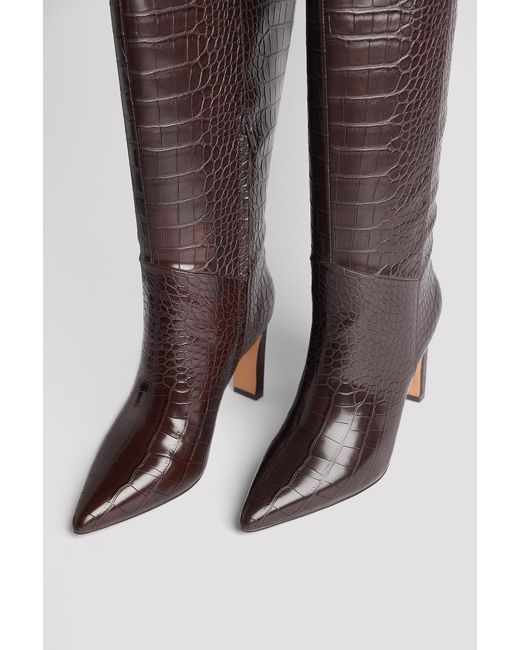 NA-KD Croc Pointy Toe Boots in Brown | Lyst