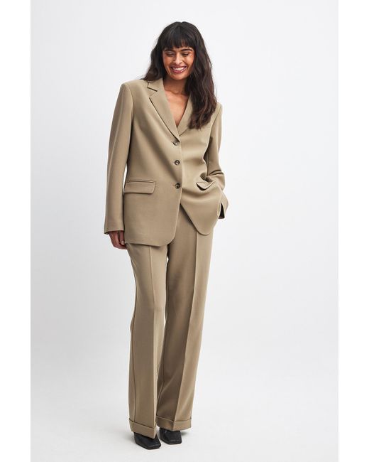 NA-KD Natural Tailored Mid Waist Suit Pants