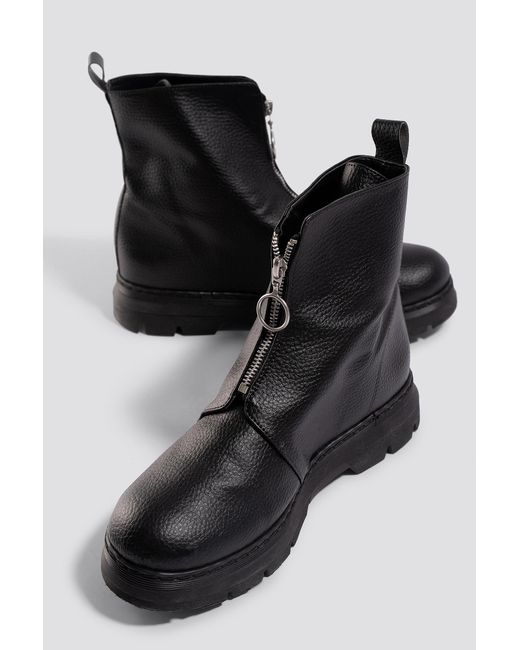 NA-KD Synthetic Front Zip Chunky Boots Black - Lyst