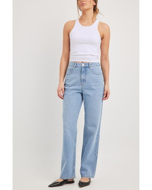 NA-KD Blue Straight High Waist Ankle Jeans | Lyst