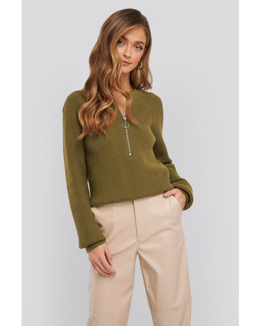 zipper front knitted sweater