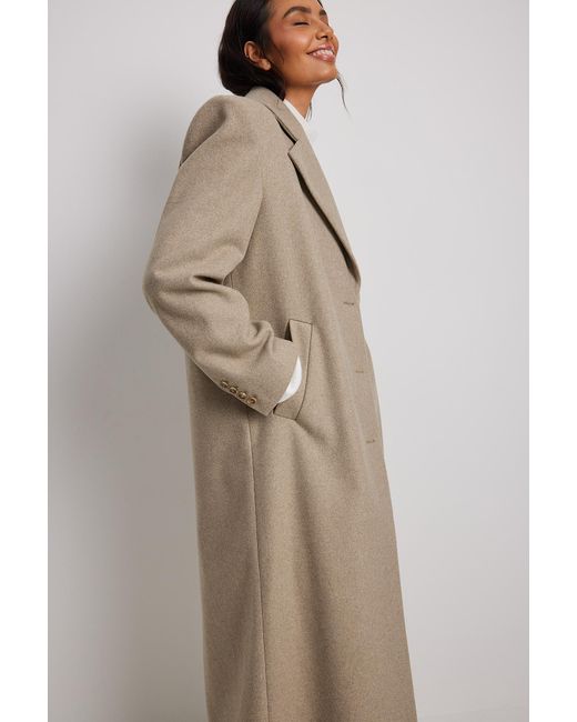 NA-KD Beige Straight Coat in Natural | Lyst
