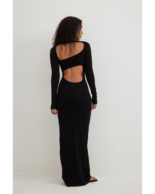 NA-KD Open Back Knitted Long Dress in Black | Lyst
