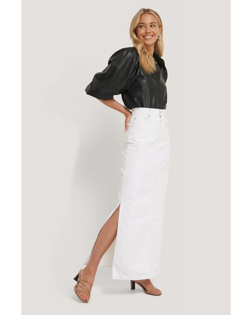 white maxi denim skirt