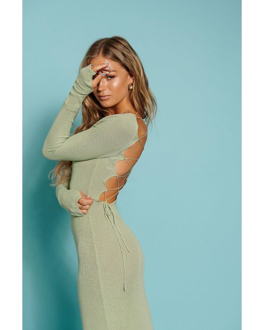 Na Kd Synthetic Green Lacing Detail Maxi Dress Lyst 