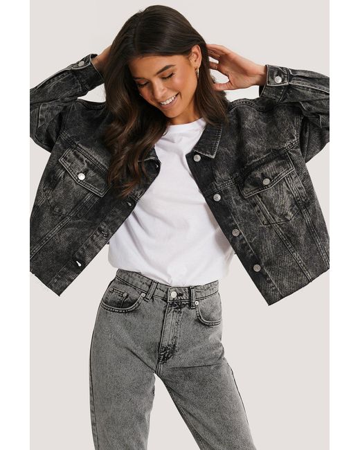 black oversized cropped denim jacket
