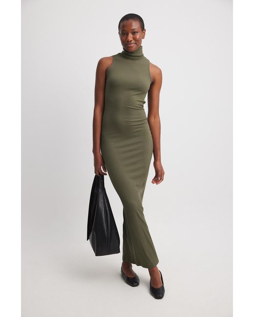 High neck hot sale green maxi dress