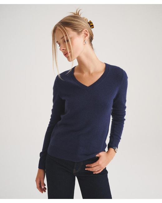 NAADAM Blue Basic Cashmere V-Neck Sweater