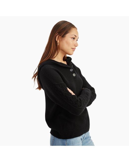NAADAM Cable Knit Sleeve Henley Hoodie in Black Lyst