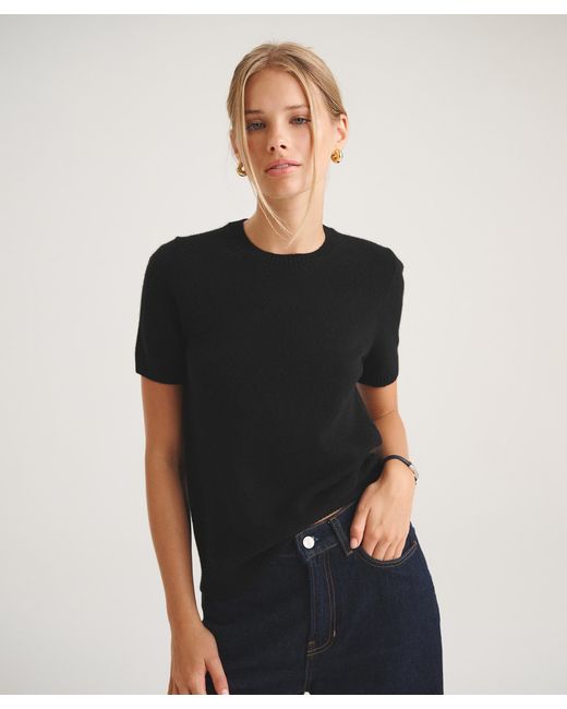 NAADAM Black Basic Cashmere Short Sleeve Sweater