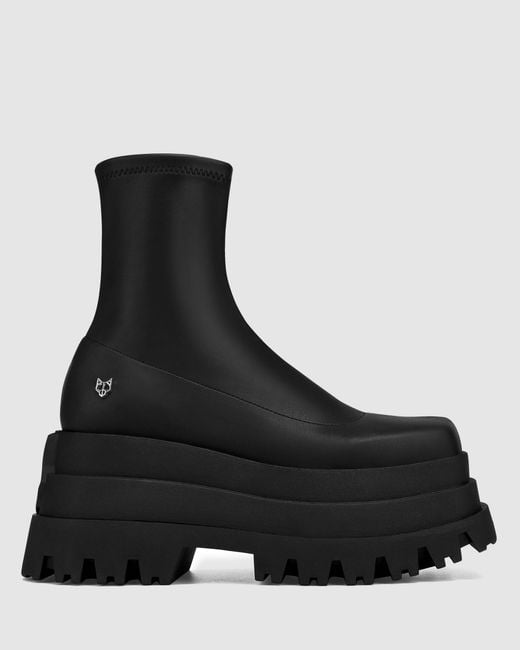Naked Wolfe Black Sassy Faux-leather Tiered Platform Boots