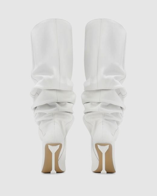 Naked Wolfe White Nappa Leather Pointed-Toe Scrunch Boots