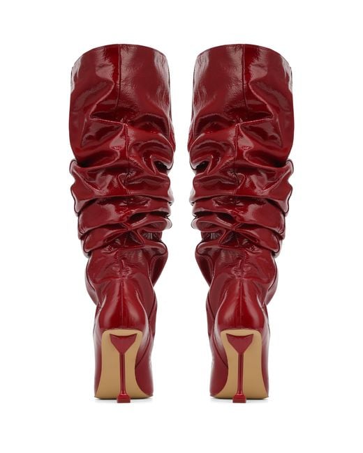 Naked Wolfe Crinkle Patent Leather Heeled Boots in Red | Lyst