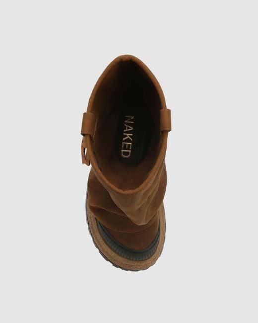 Naked Wolfe Brown Asymmetric Toe Canvas Chunky Boots